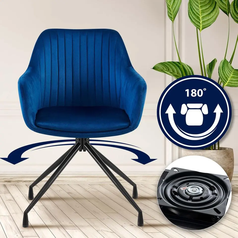CLP Eetkamerstoel Welby zwart Frame - Fluweel - donkerblauw