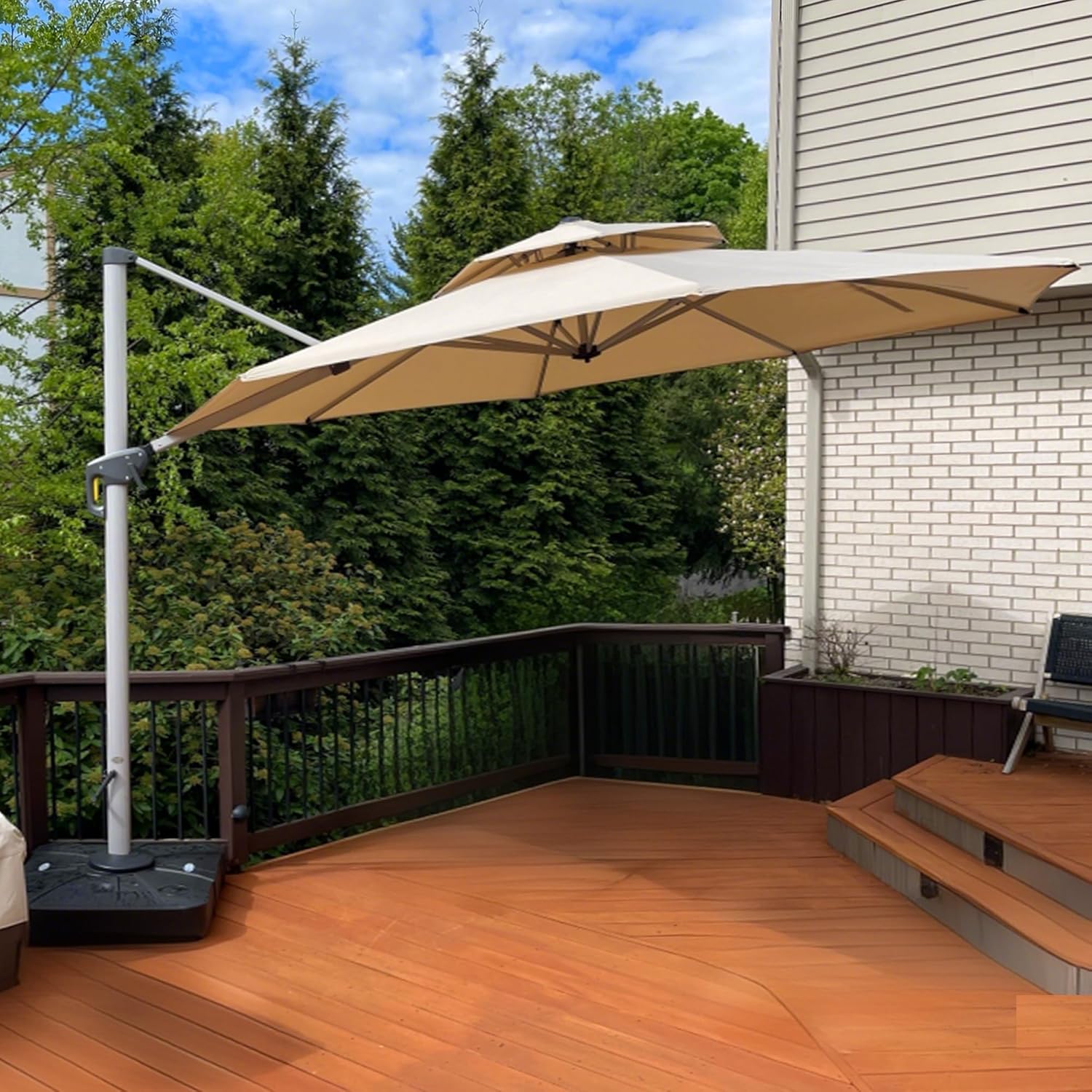 PURPLE LEAF Sonnenschirm 330 cm mit Schirmständer Ampelschirm Drehbar 360° Rotation Gartenschirm mit Kurbel, Marktschirm XXL Sonnenschutz UV50+, Beige