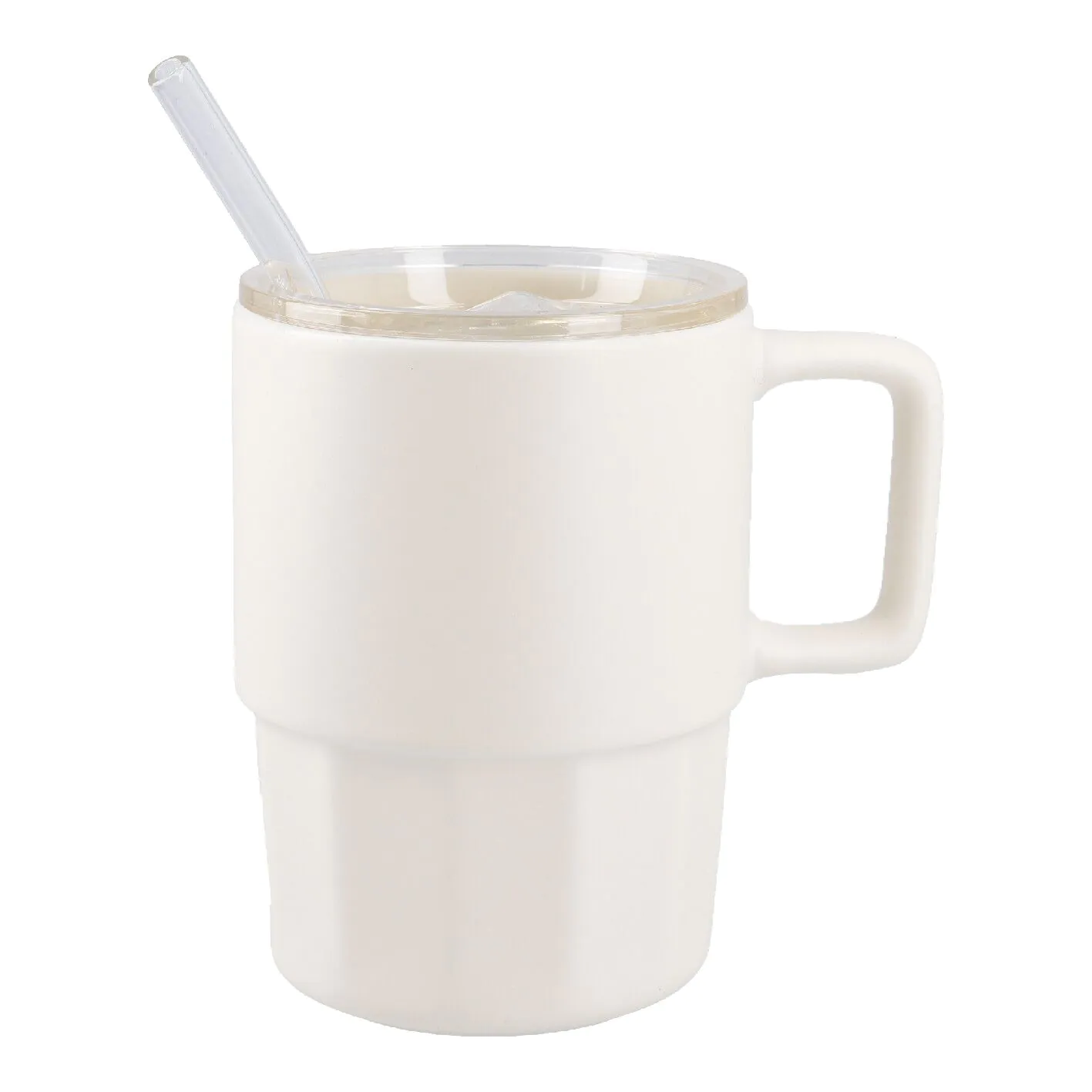 Henkelbecher mit Strohhalm, creme, 400 ml