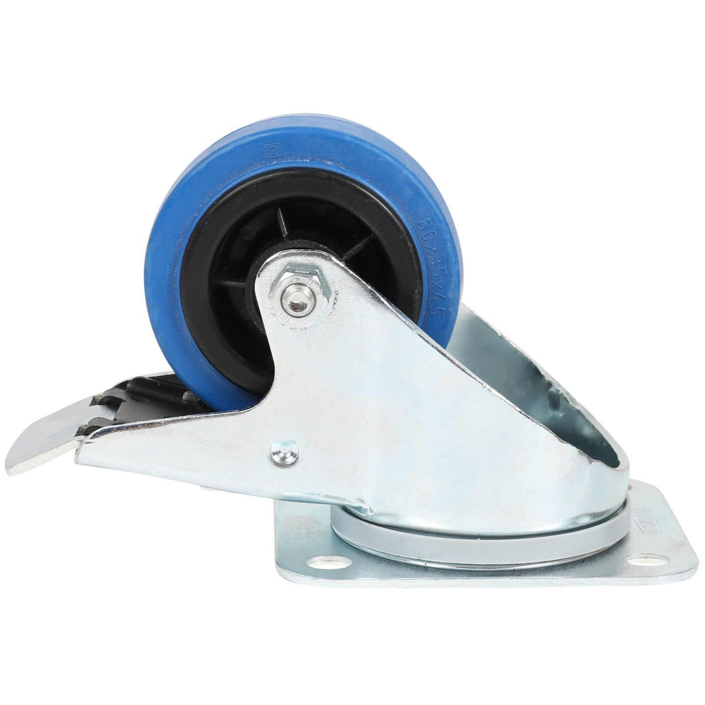 TENTE 3477 PIR 080 P62 blauw zwenkwiel met rem 80 mm