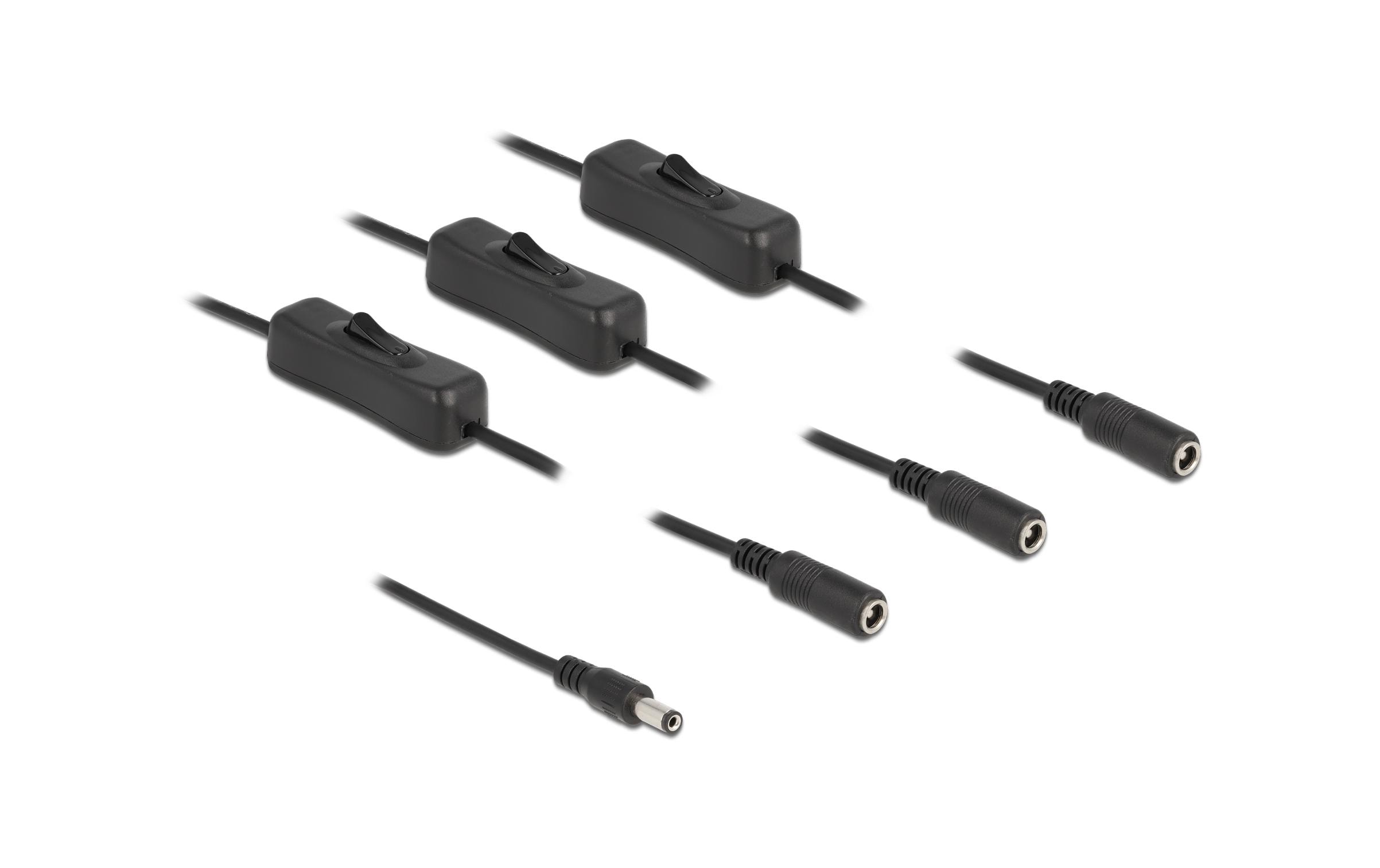 Hohlstecker Kabel DC 5.5 x 2.1 mm zu 3 x DC mit Schalter 1 mDelock Kabel DC 5.5 x 2.1 mm Stecker zu 3 x DC Buchse mit Schalter 1 m