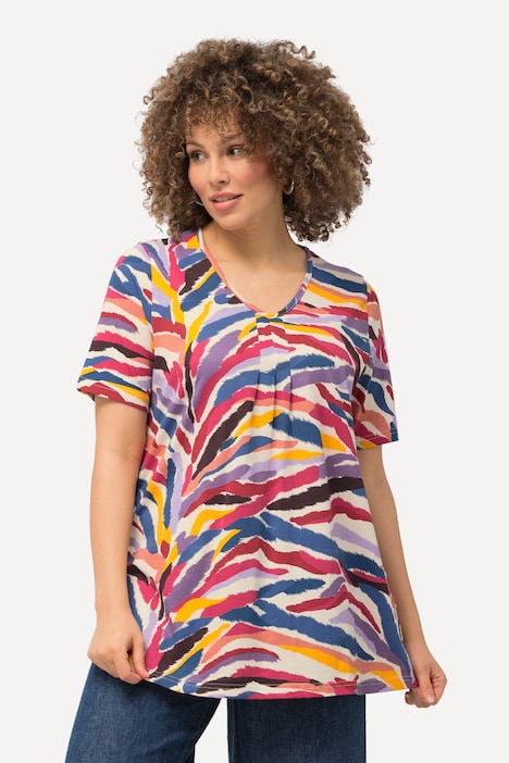T-Shirt, Zierfalten, A-Linie, V-Ausschnitt, Halbarm