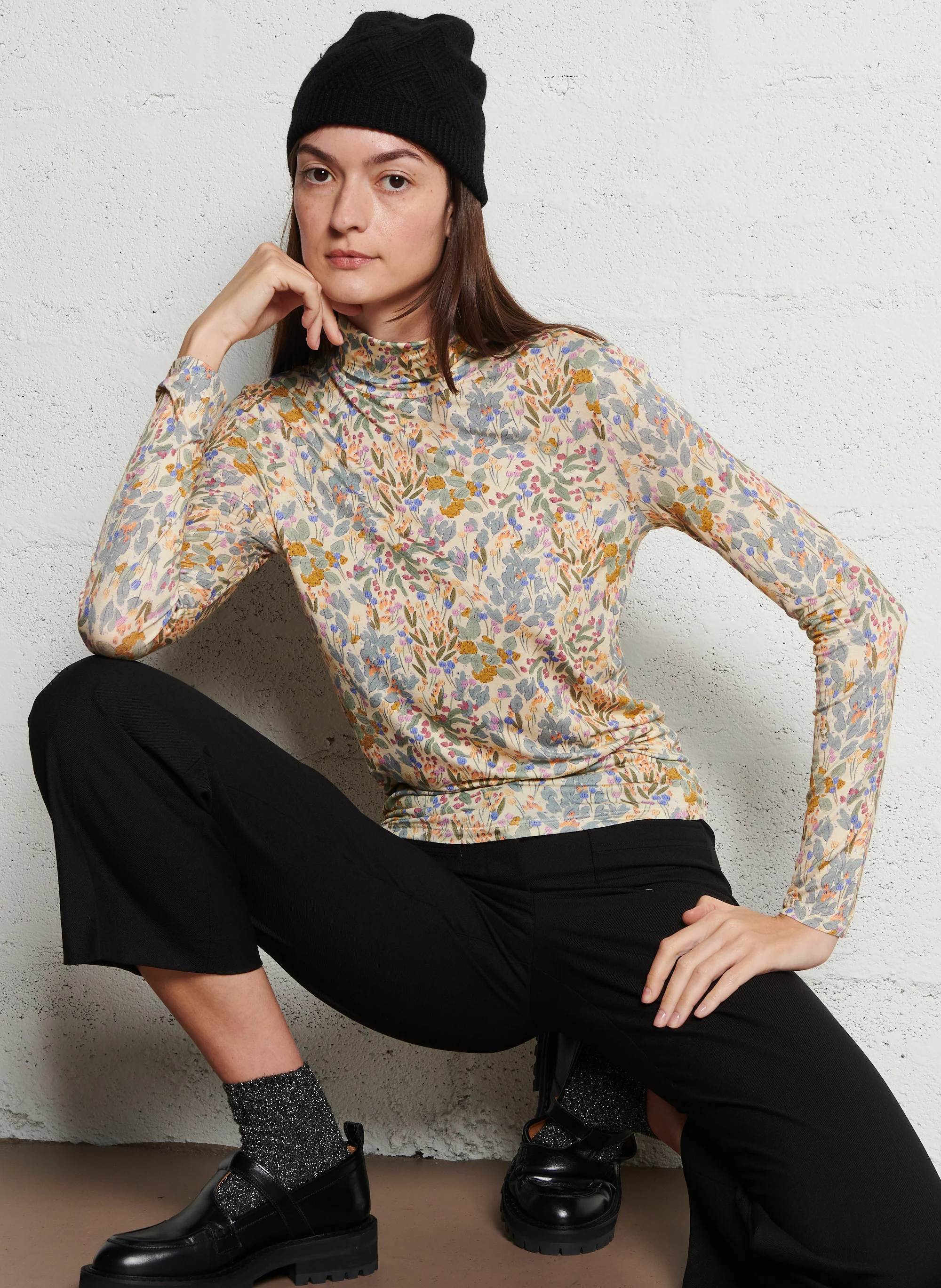FERNANDA - Sous-pull col roulé ajusté imprimé | Multicolore