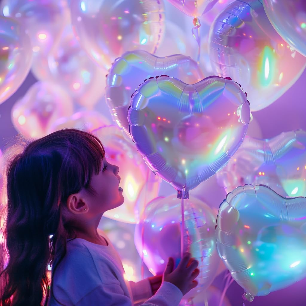 (5er Set) 50x46cm Herz Party Folien Ballons Deko Luftballons für Valentinstag / Muttertag / Antrag - Irisierend