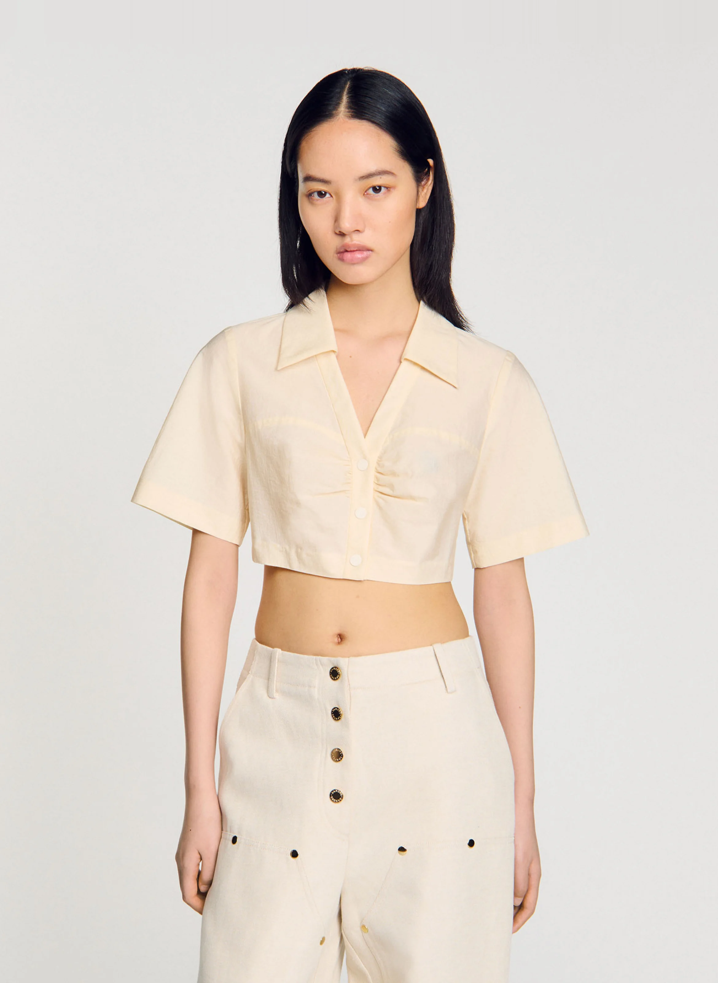 Chemise ajustée col classique en coton mélangé | Blanc