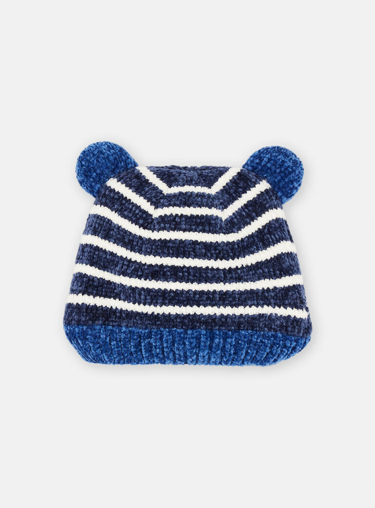 Bonnet bleu et blanc à imprimé à rayures