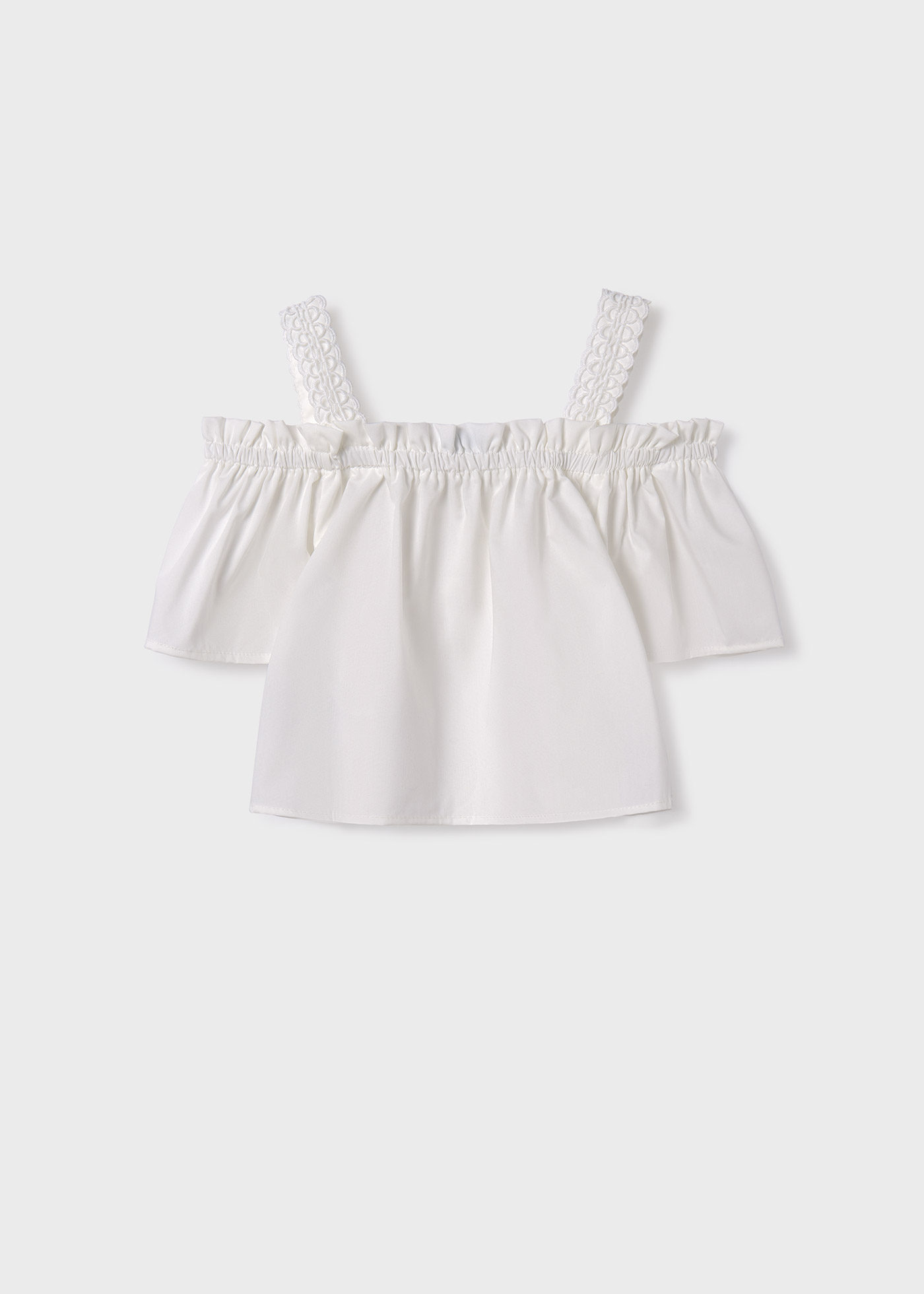 Blusa curta de popeline, cor creme.