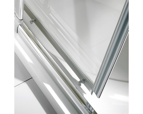Hoekschuifdeur, 4-delig, Breuer Fara 4, 80-90 cm breed, hoogte 185 cm, parelmoerkleurig acrylglas, profielkleur mat zilver
