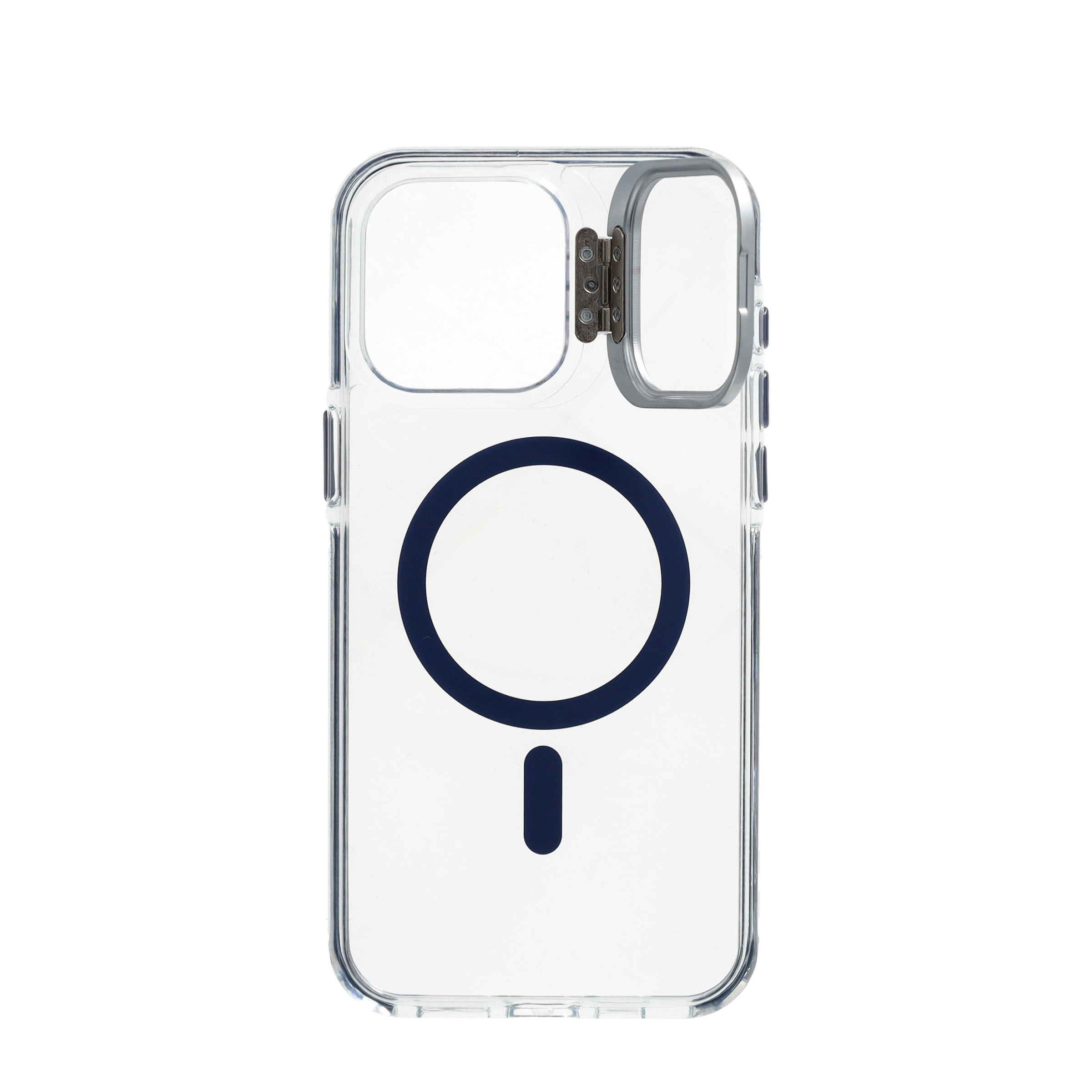 iPhone 15 Pro Max MagSafe Hybrid Hülle TPU Bumper Acryl Rückseite mit Kamera Kickstand - Blau / Transparent