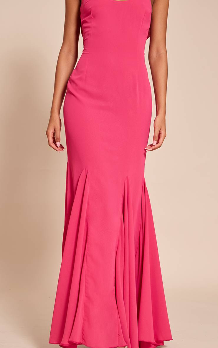 Fuchsia Robe Longue Grande Taille En Mousseline À Encolure Ronde Et Dos Drapé Sans Manches
