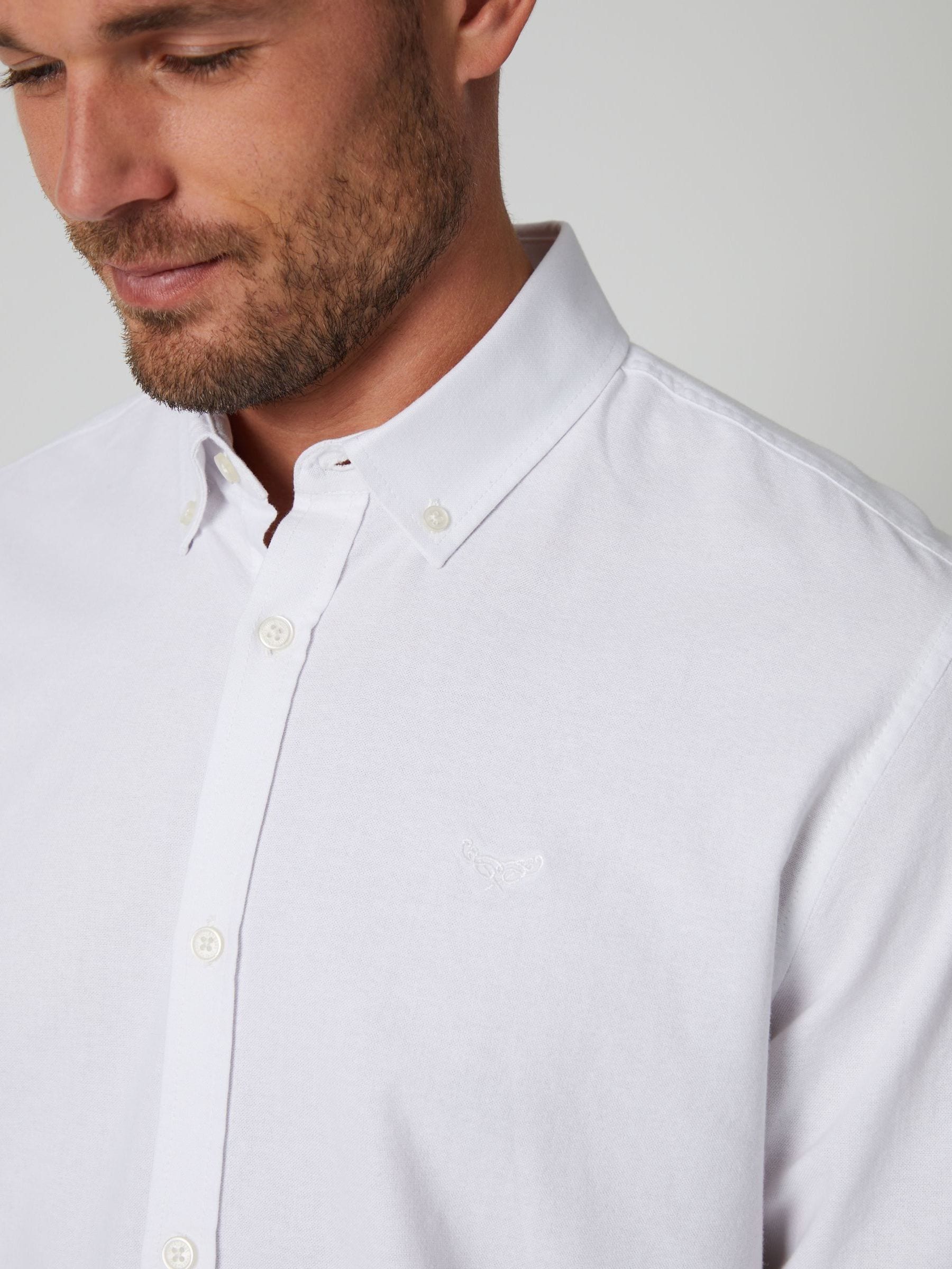 Wit - Threadbare Oxford-overhemd met lange mouwen