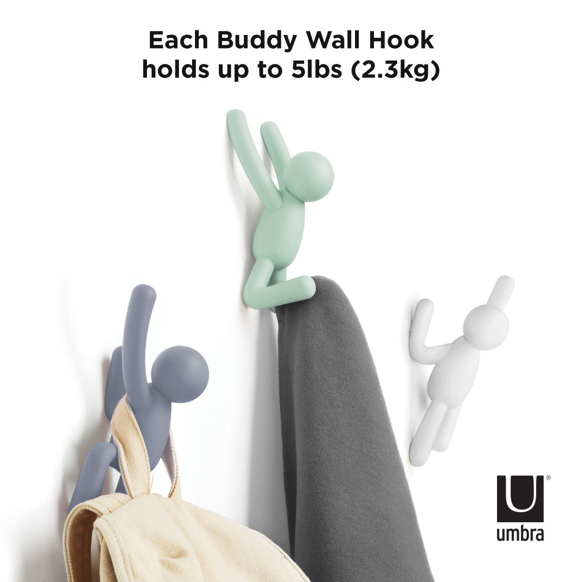 Ophanghaak Buddy wit mint blauw - set van 3