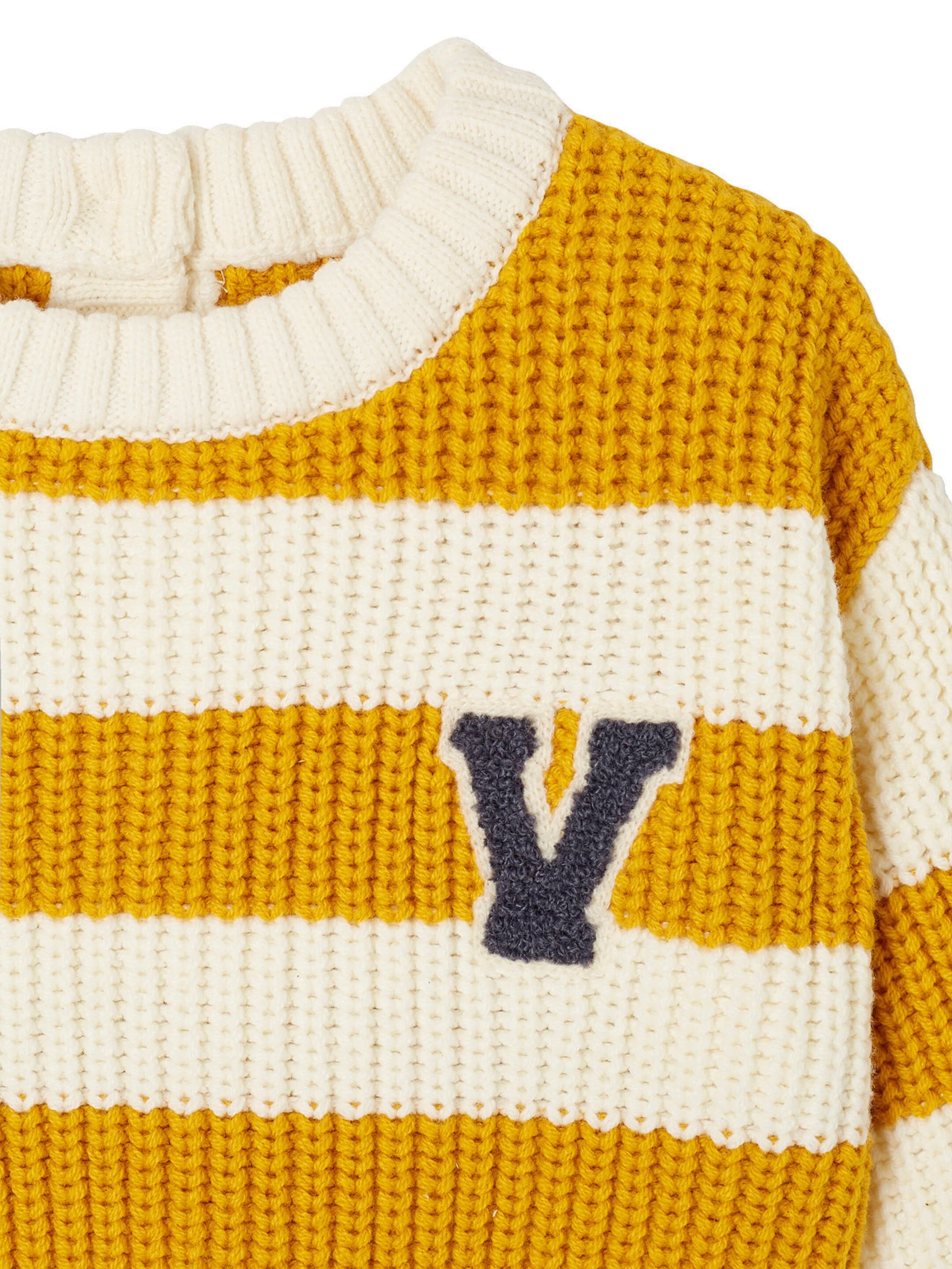 Vertbaudet Baby Streifenpullover mit Frottee-Buchstabe senfgelb