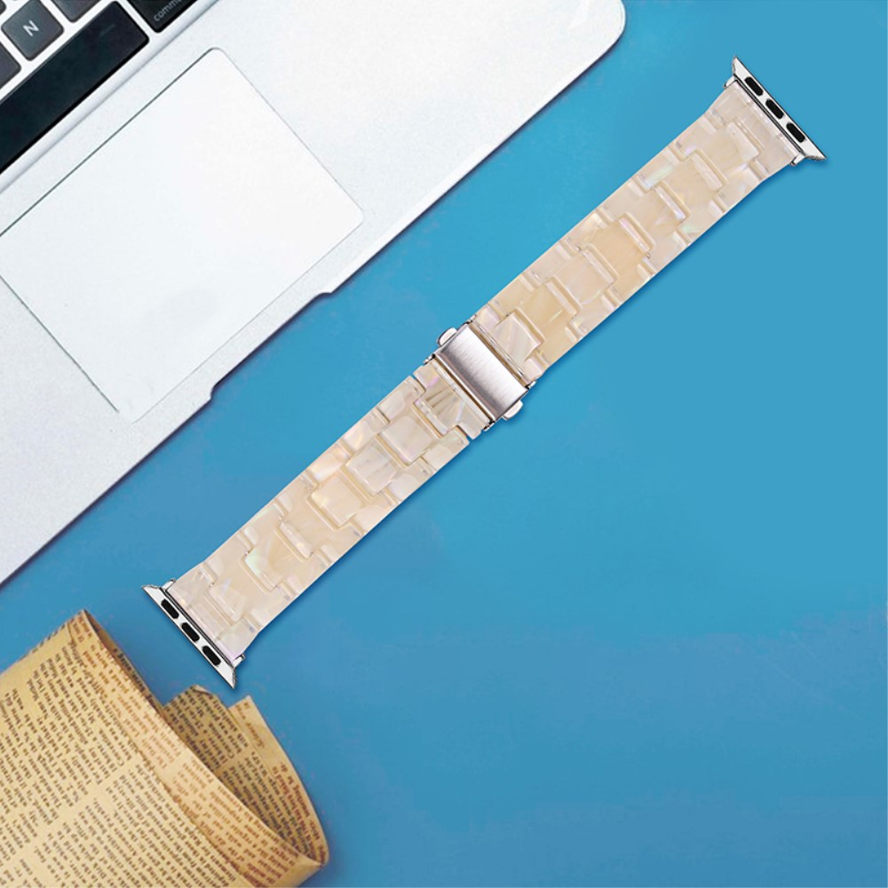 Apple Watch (49/46/45/44 mm) Resin Armband mit Faltschliesse - Beige