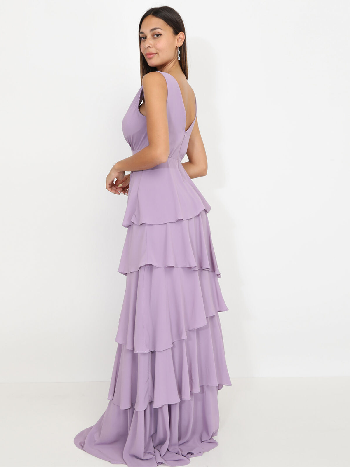 Robe longue à volants- Violet clair