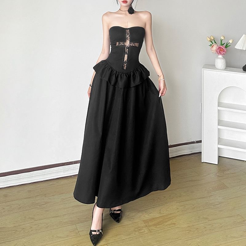 Sugarcoat - Set: Strapless Cross Panel Maxi A-lijn jurk + Shrug