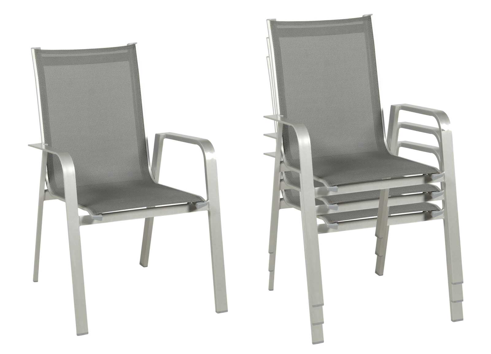 4-teiliges Stapelstuhl-Set - grau - platin