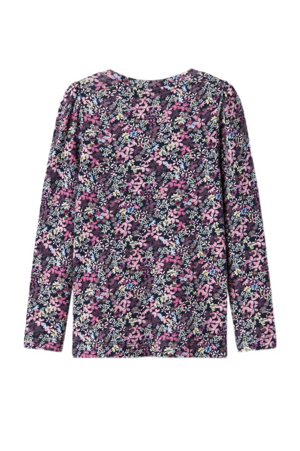 NAME IT gebloemde longsleeve NMFPNINA donkerblauw/roze