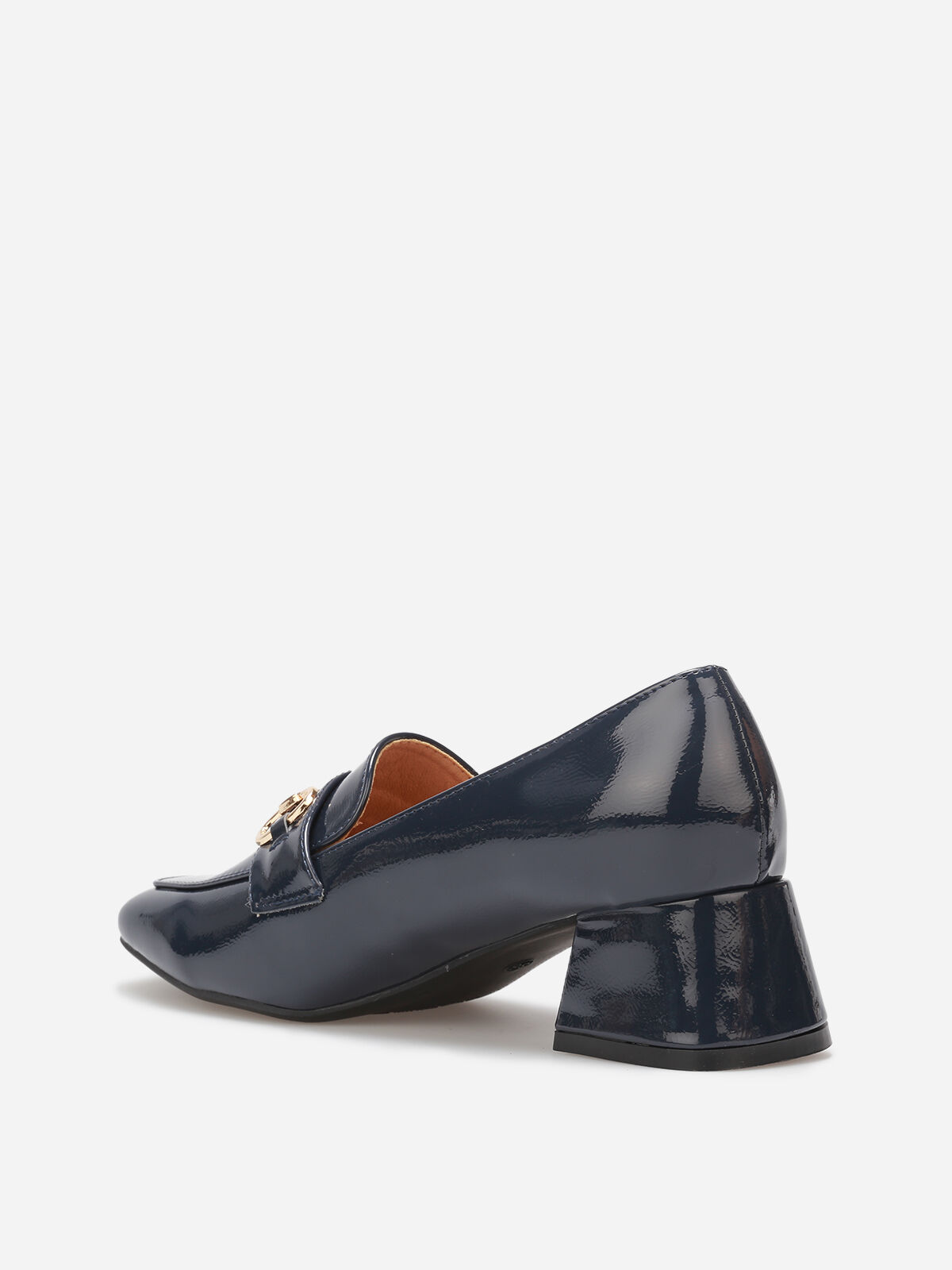 Mocassins vernis à talon et mors doré- Bleu marine