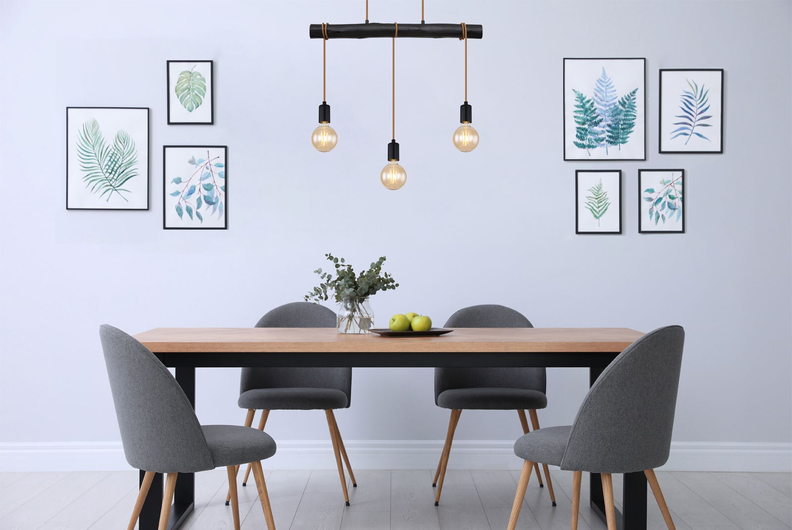 Pendellampe schwarz 15539-3HB, B/H/T: 60 x 120 x 5 cm, Metall, Holz