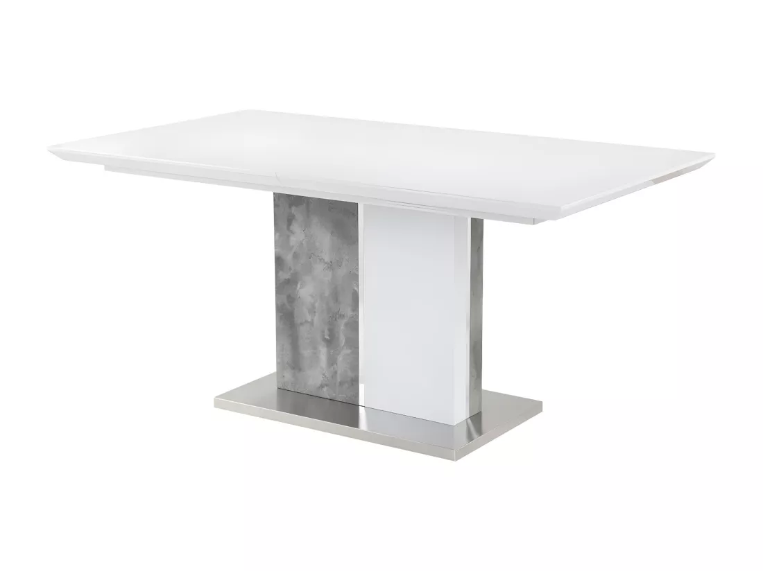 Table à manger extensible - 6 à 8 personnes - MDF - Coloris : Blanc laqué et béton - EREN