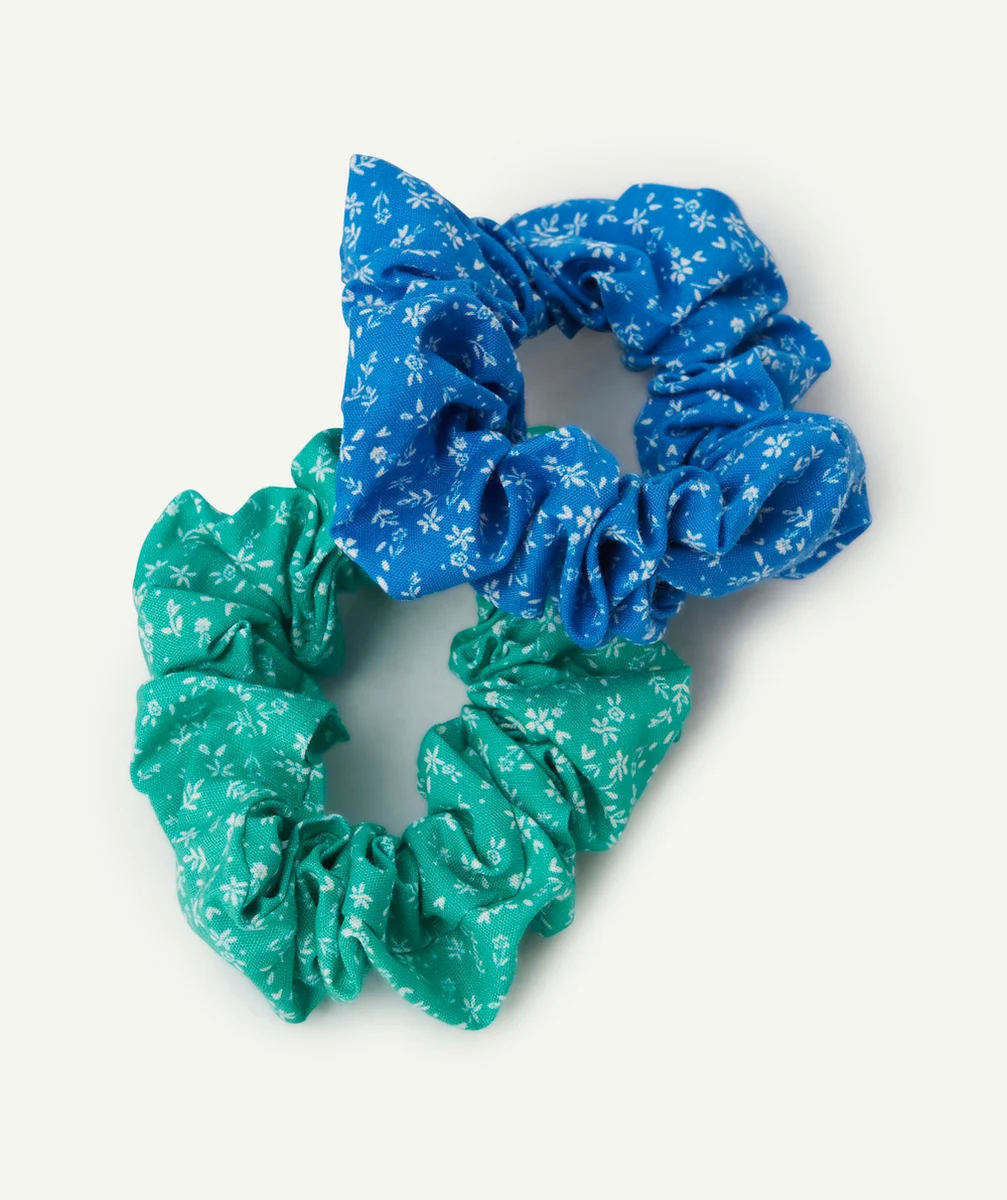 lot de 2 chouchous fille vert et bleu avec imprimé à fleurs