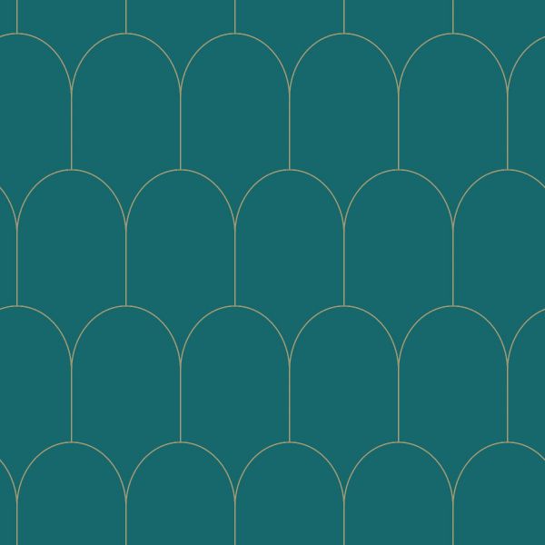 Estahome Art Deco Motief Behang V - 0,53 x 10,05 m - Petrolblauw / Goud