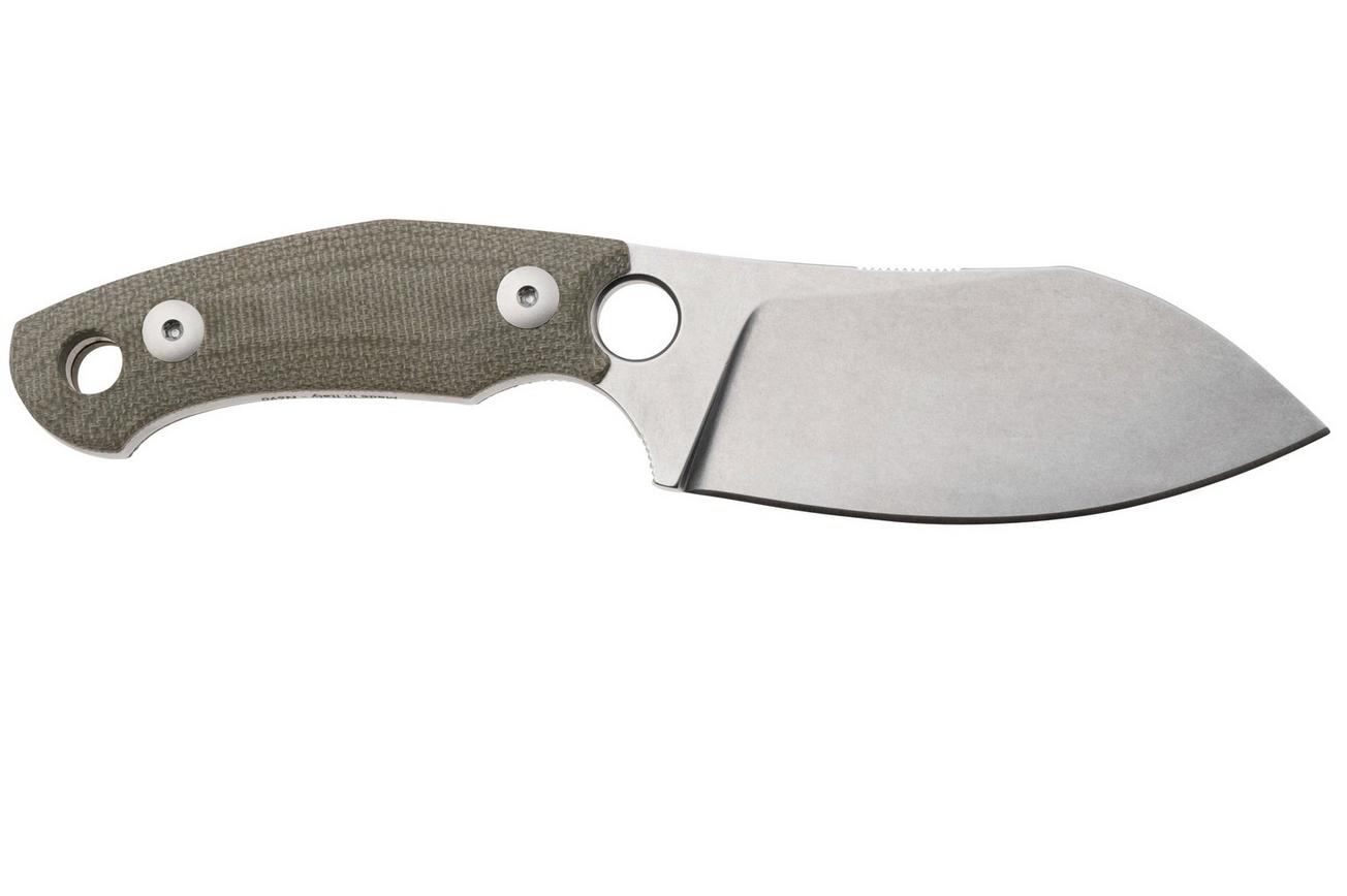 GiantMouse GMF1-XL Green Canvas Micarta, Stonewashed N690, Burgundy Leather Sheath, vaststaand mes