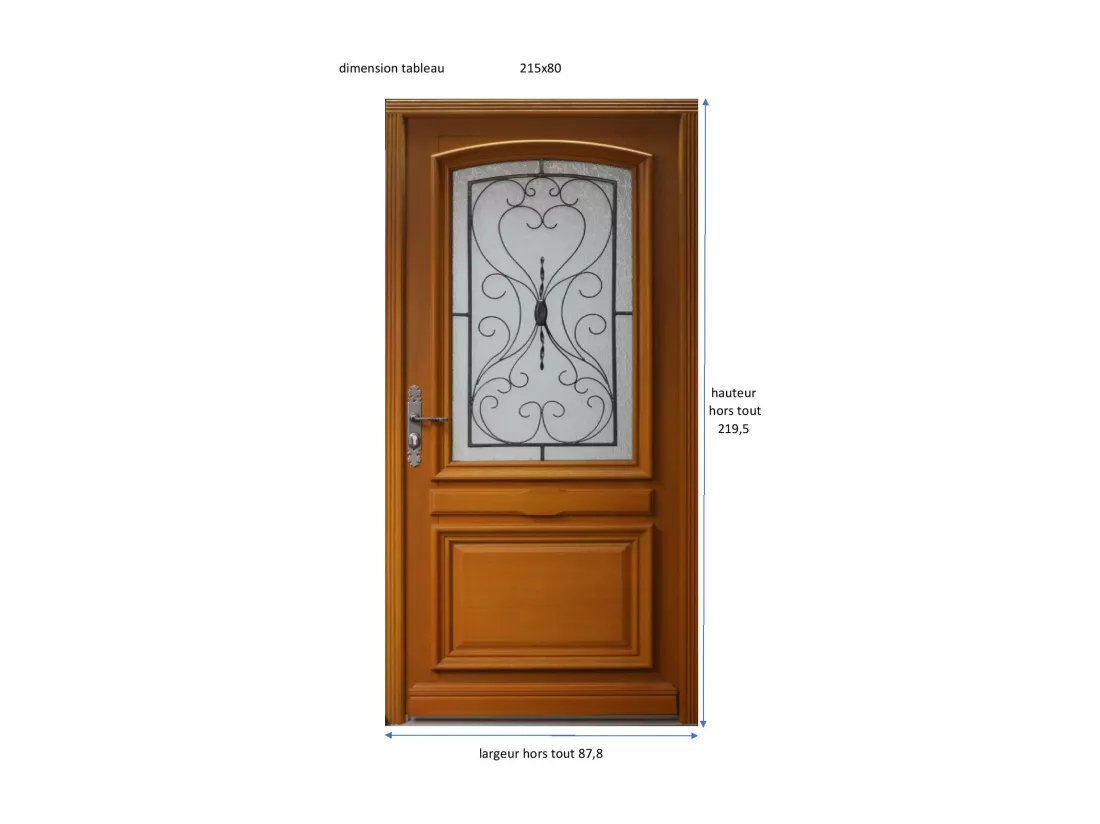 Porte D'Entrée Bois Vitrée, Carole, H,215Xl,80 P, Droit Côtes Tableau