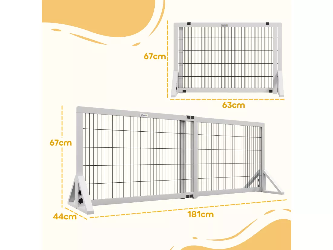 Barrière de sécurité pour chien barrière de protection à 2 panneaux largeur réglable 101-181 cm en bois acier blanc
