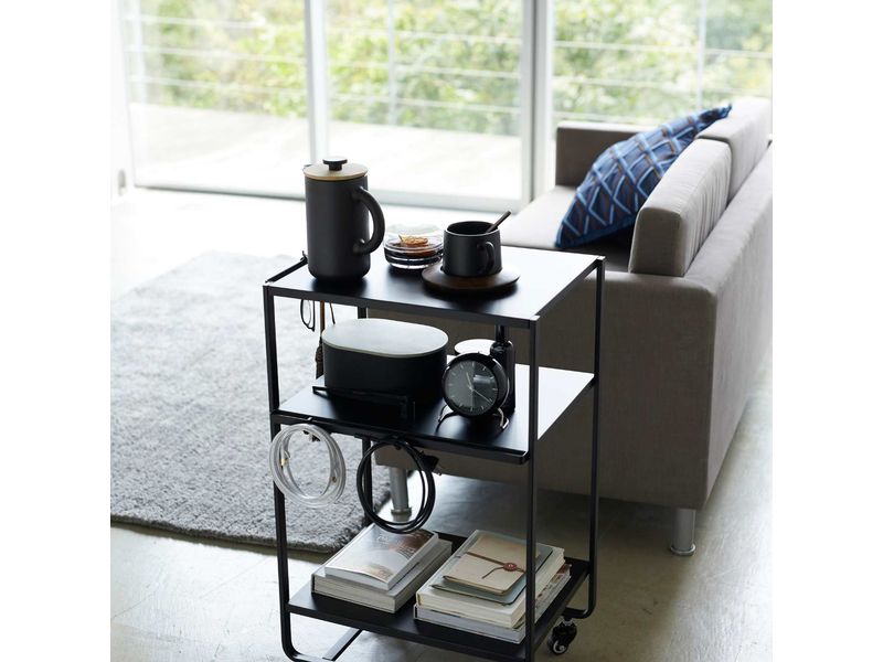 Yamazaki Küchenwagen Tower 49 x 81.5 x 38 cm, Schwarz Dreistufiger Wagon mit Griff