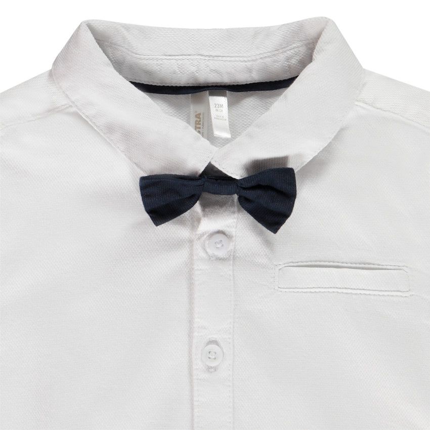 Chemise manches courtes avec nœud papillon amovible pour bébé garçon - Blanc