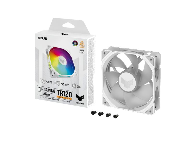 ASUS PC-Lüfter TUF Gaming TR120 ARGB Reverse Weiss Leistungsstarker 120-mm ARGB-Lüfter mit PWM-Steuerung