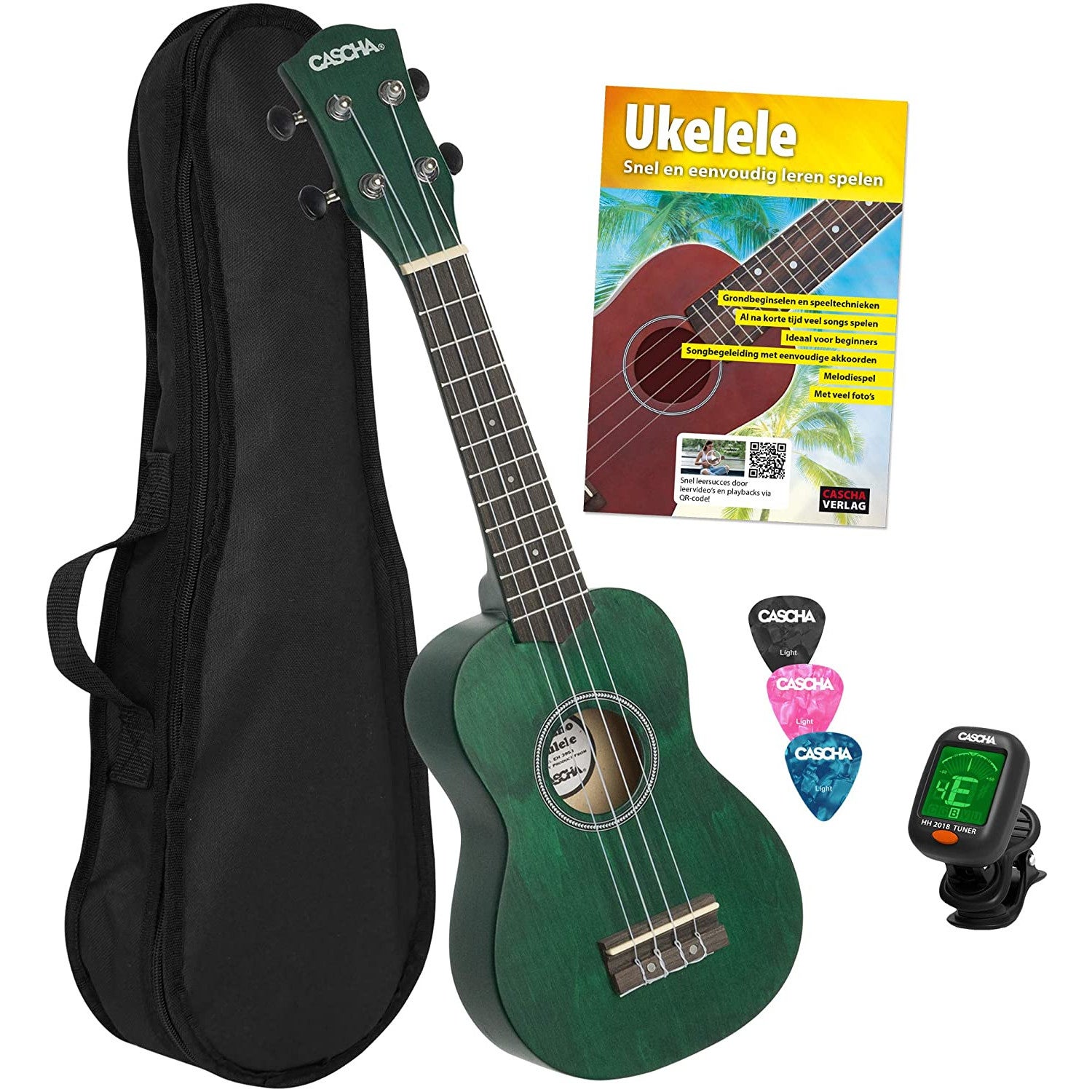 Cascha HH 3972 NL sopraan ukelele set groen (Nederlands)