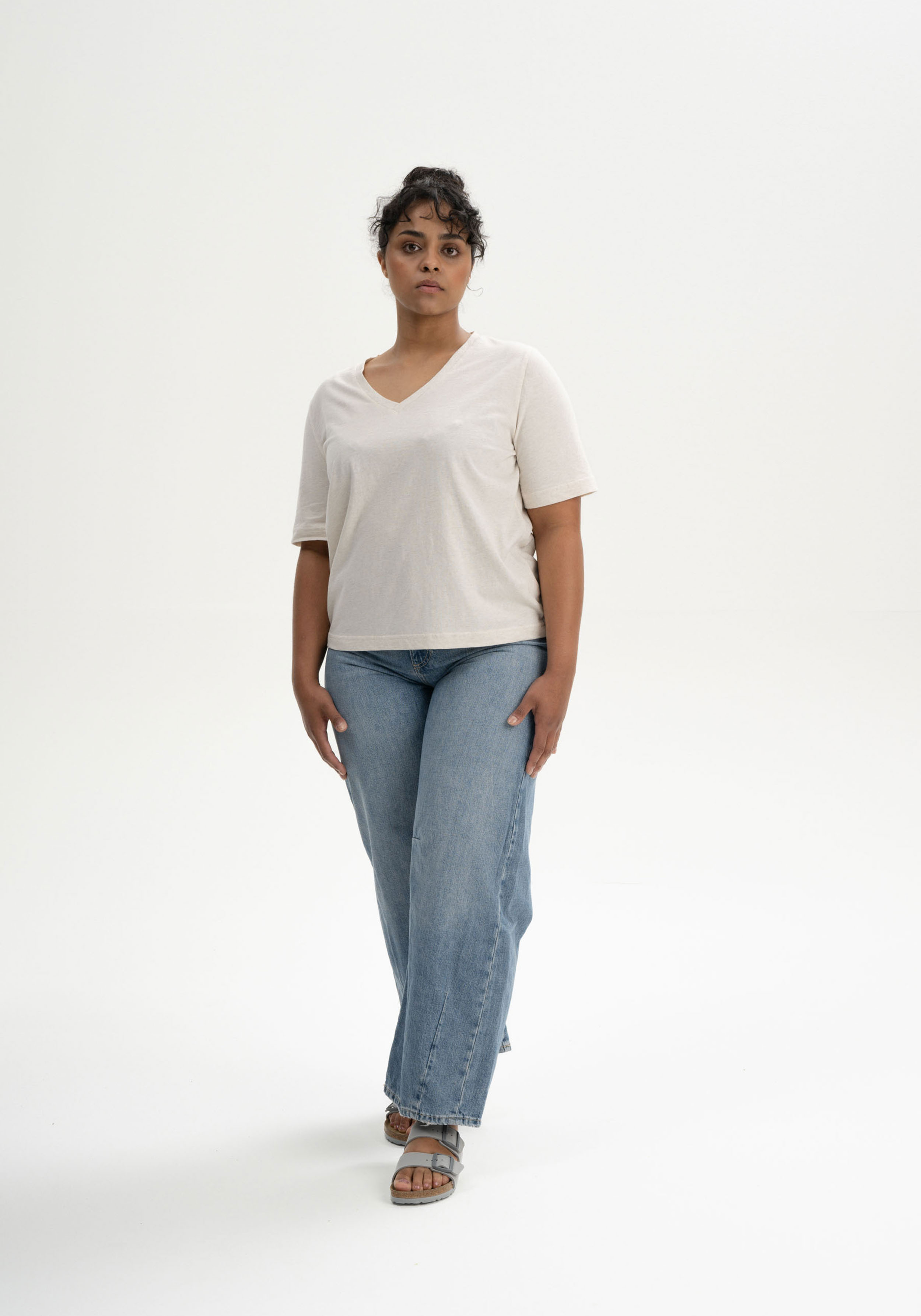 Mela T-Shirt Ankita V-Neck Cream Melange