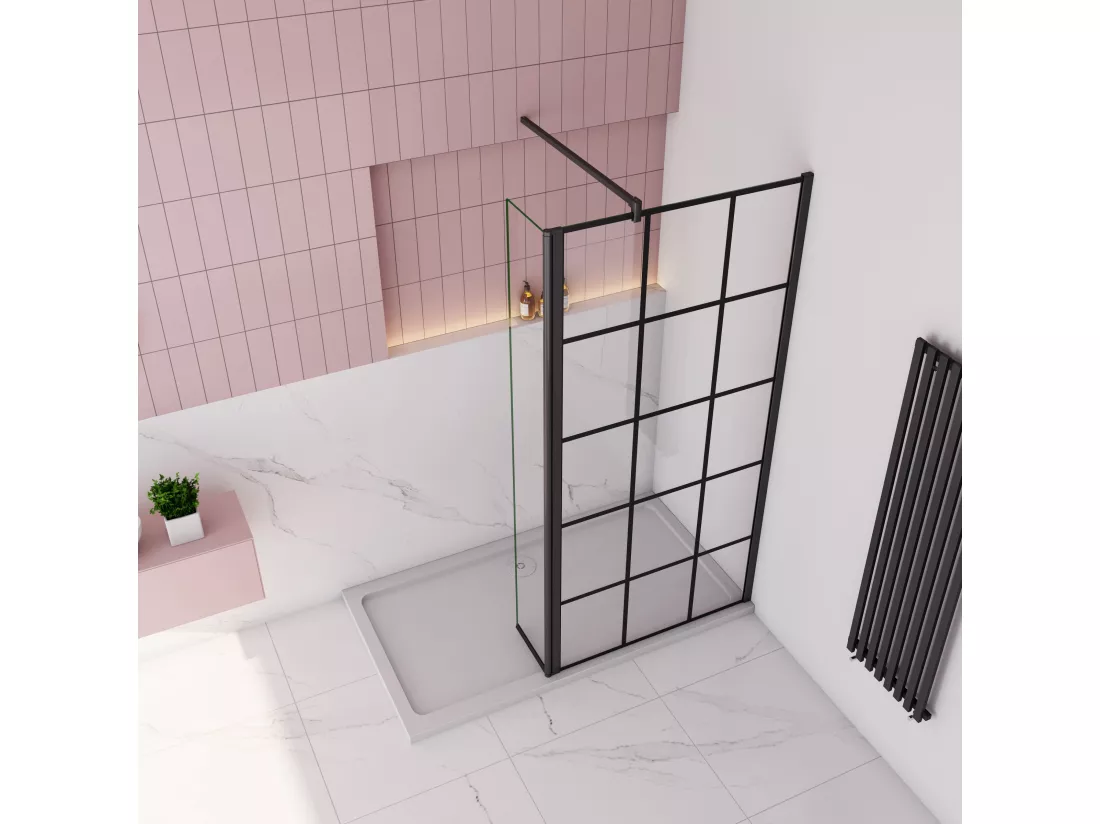 AICA paroi de douche industrielle 100x200cm avec un retour pivotant 30cm livré avec une barre de stabilisation 90cm
