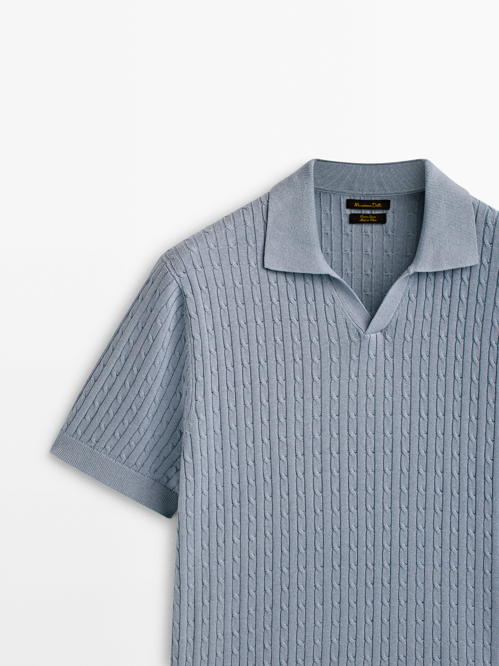 Camisa polo de malha trançada - AZUL