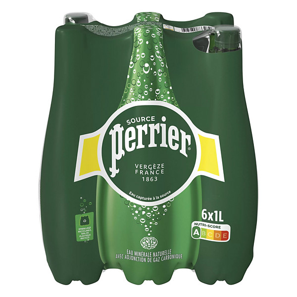 Eau gazeuse Perrier, lot de 6 bouteilles de 1 L