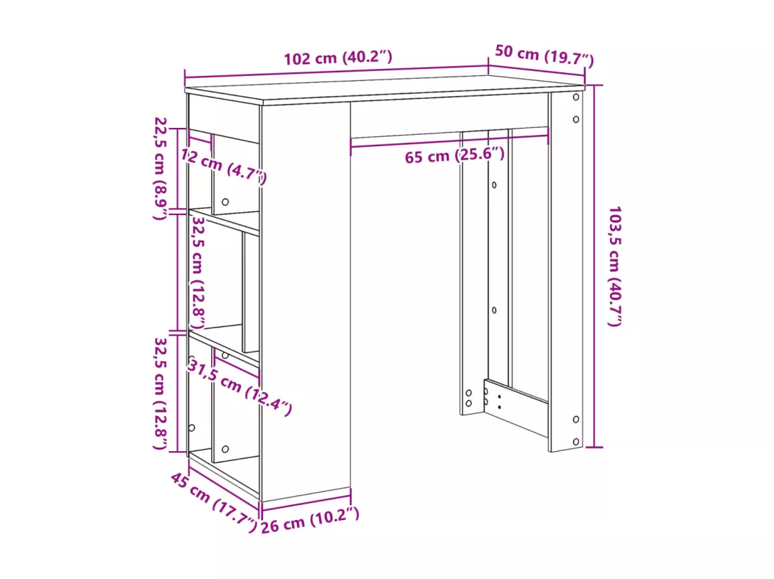 Table de bar avec étagères chêne marron bois d'ingénierie