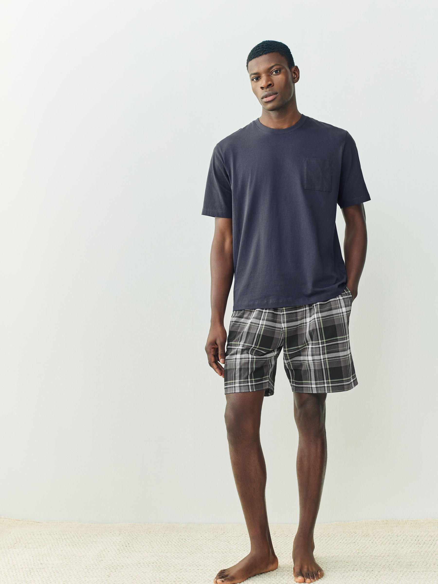 Zwart/marineblauw - Check Short Sleeve Jersey Pyjamas Set 2 Pack