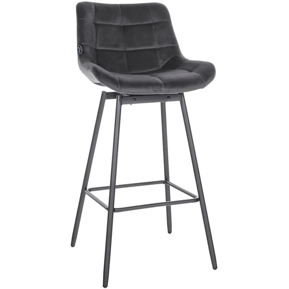 CLP Barkruk Weston zwart Frame - Fluweel - donkergrijs