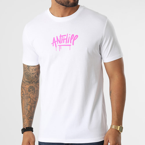 Tee Shirt Script Blanc Rose Fluo