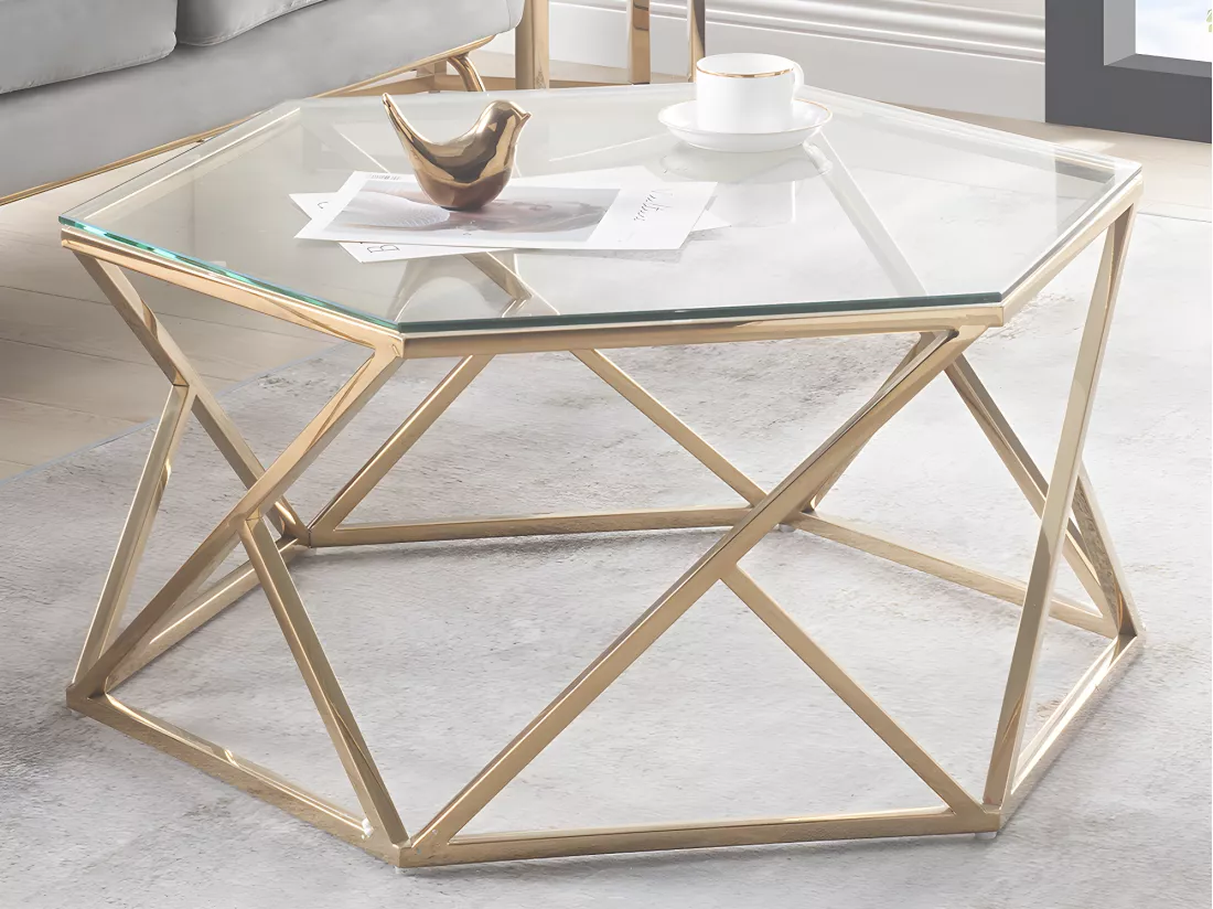 Table basse en verre trempé et acier inoxydable - Doré - KERIANE de Pascal MORABITO