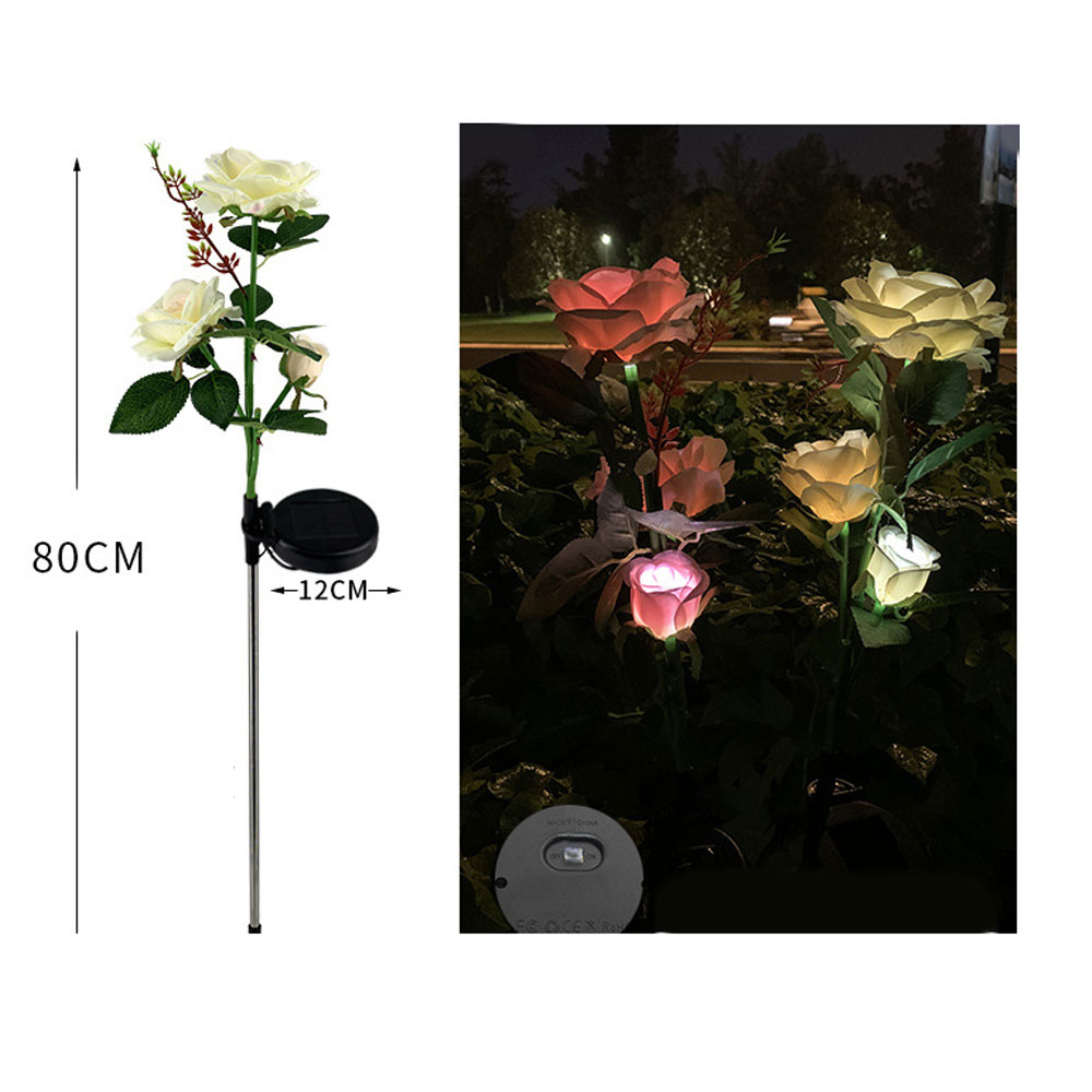 (3er Set) Rosen LED Solar Lampe Outdoor Gartenleuchte Laterne Spritzwasserfest (IP65) - Weiss