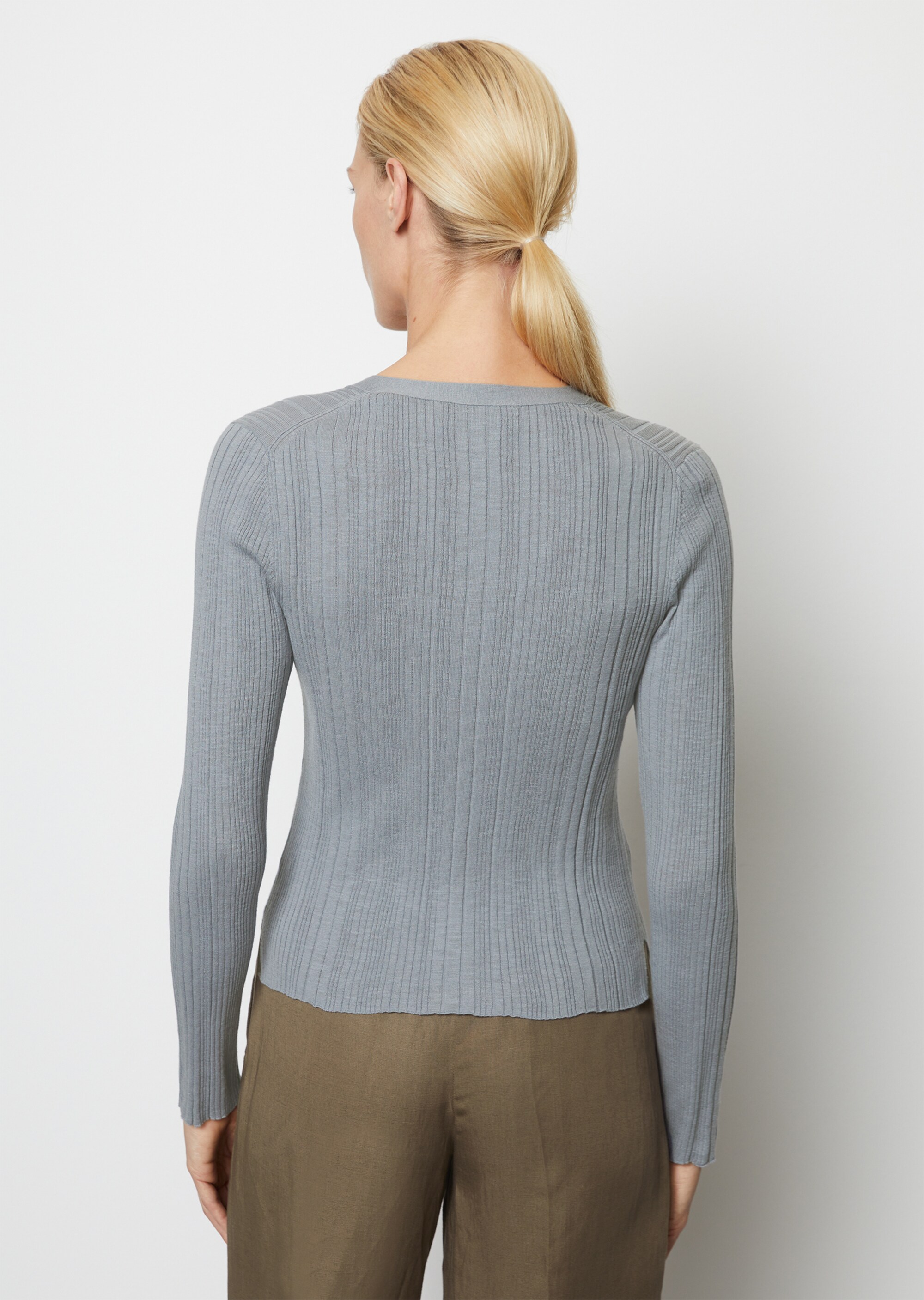 Rippstrick-Cardigan slim aus Organic Cotton-Leinen-Slub-Garn