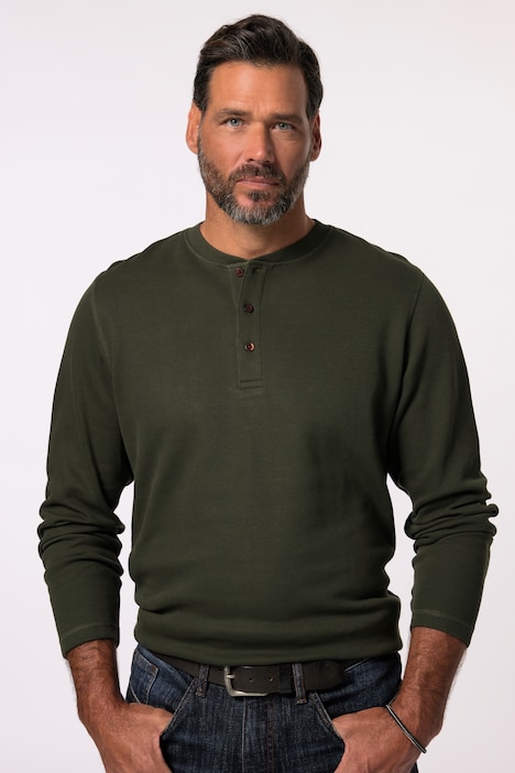 JP 1880 Henley, Langarm, Piqué, bis 8 XL