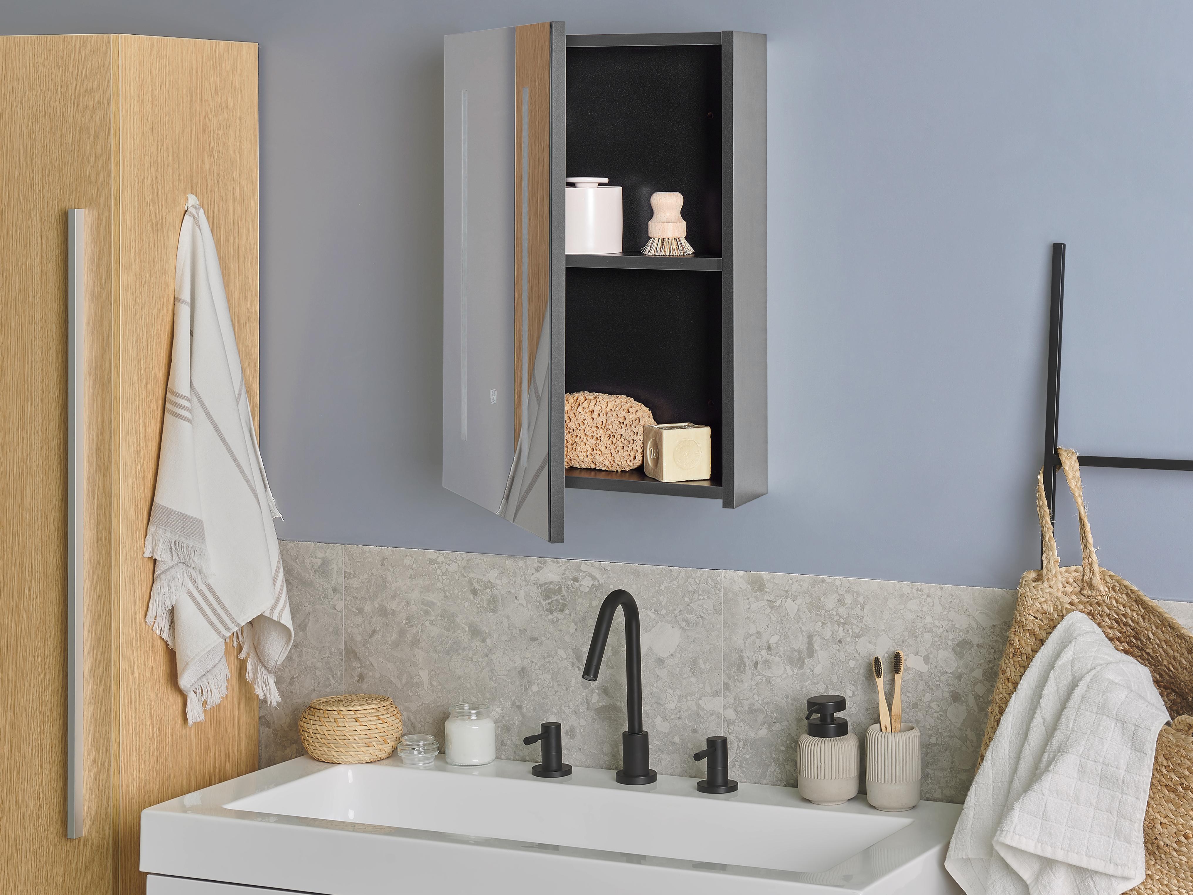 Badkamer wandkast met spiegel LED CAMERON 40 cm 60 cm Zwart