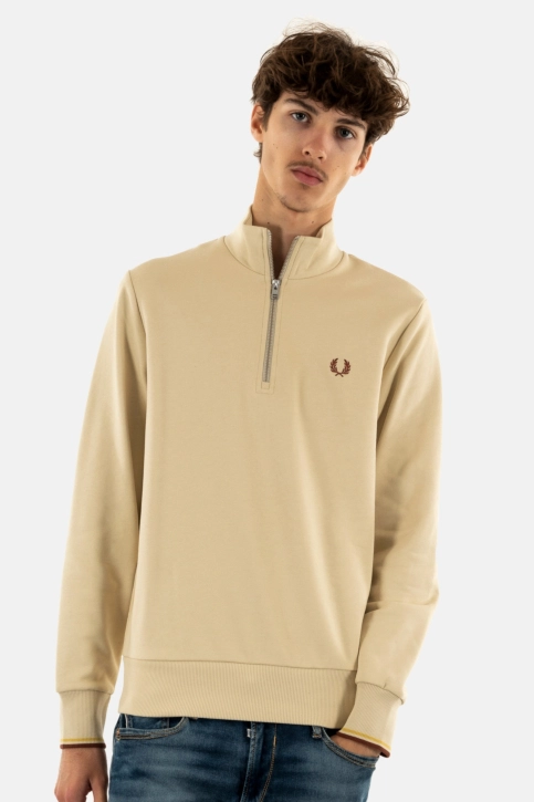 Pull hiver fred perry half zip w69 oatmeal / whisky brown