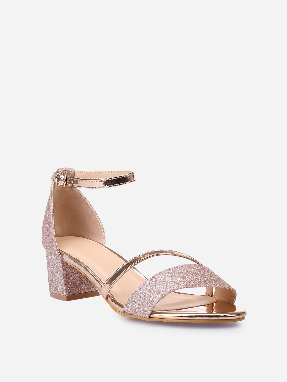 Sandales doré rose à brides vernies et pailletées Doré rose- Doré rose