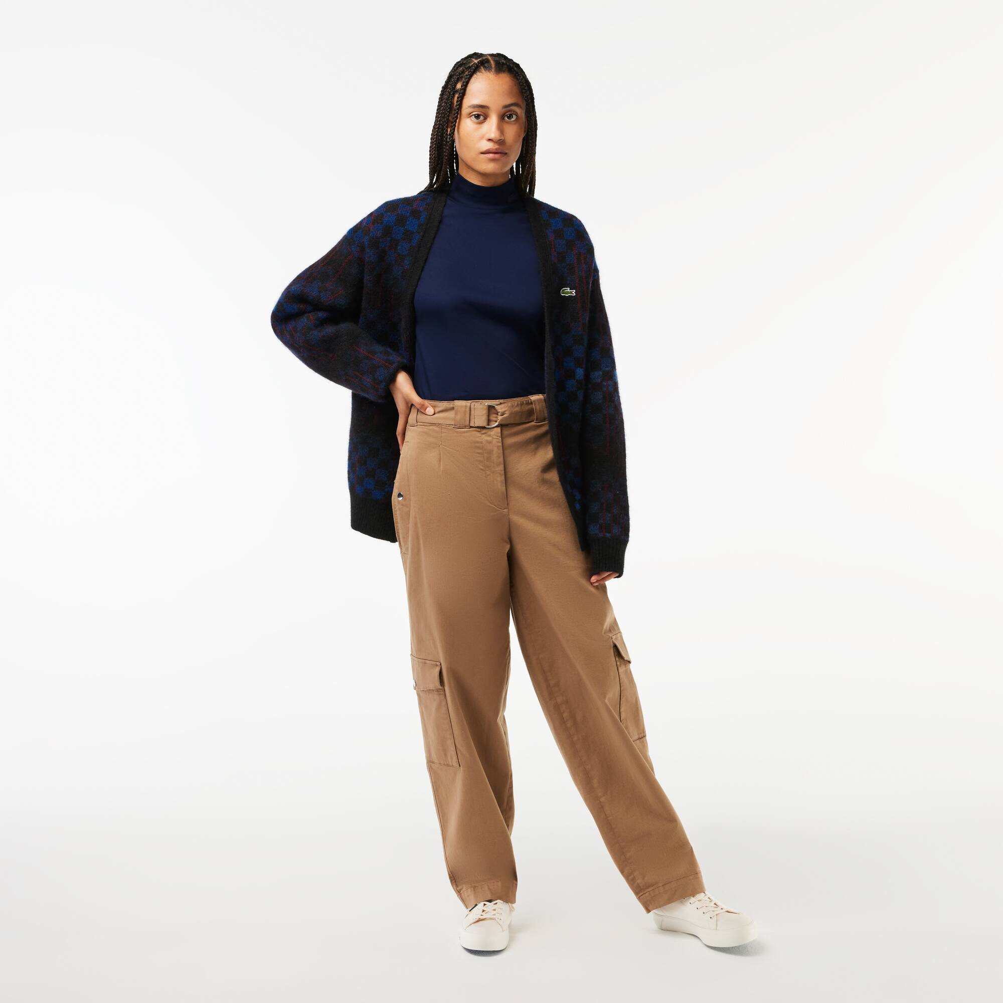Col roulé à manches longues en coton uni T-Shirts - Bleu - Lacoste - Femme
